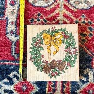 Holiday Wreath Wooden Stamp with Yellow Bow